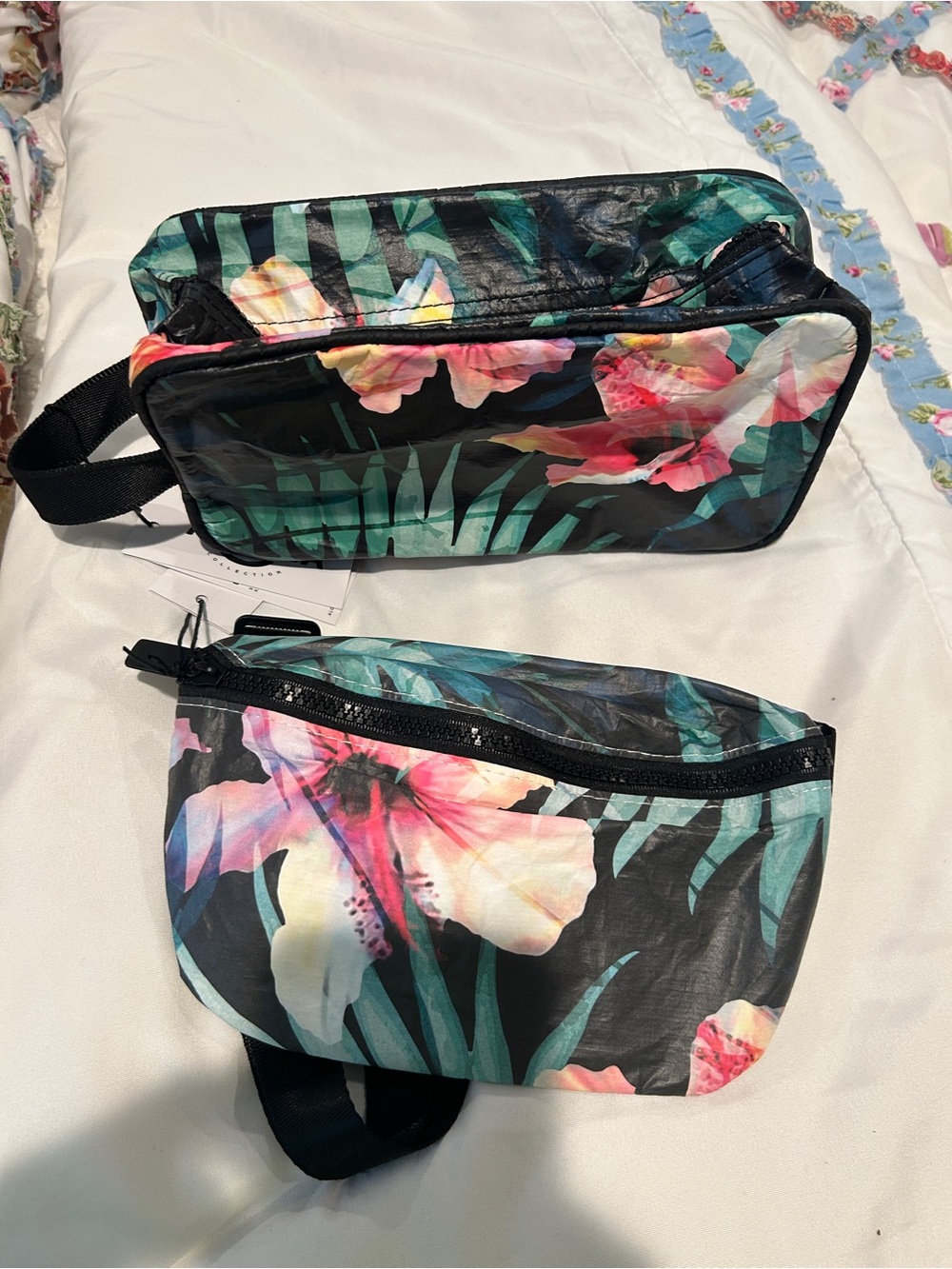 ALOHA Collection Black Tropical Floral Cosmetic Pouch Duo
